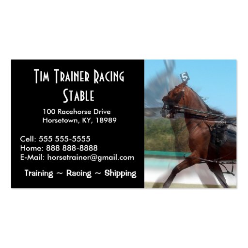 Harness Racing Trainer Business Cards