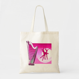 Harp and Dancers Pink Version Graphic Image Tote Bags