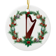Harp Music Christmas Wreath Ornament Gift
