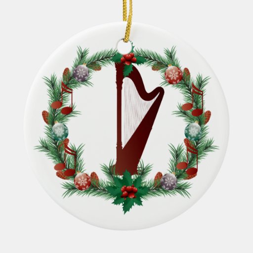 harp music christmas wreath ornament gift zazzle harp music christmas wreath ornament gift zazzle