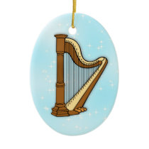 Harp on Blue Ceramic Photo Christmas Ornament ornaments