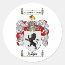 HARPER FAMILY CREST -  HARPER COAT OF ARMS ROUND STICKER