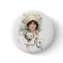 Harrison Fisher Girl  and Her Dog Pinback Buttons