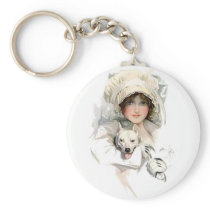 Harrison Fisher Girl  and Her Dog Keychains