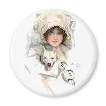 Harrison Fisher Girl  and Her Dog Magnets