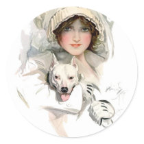 Harrison Fisher Girl  and Her Dog Stickers