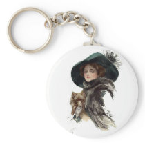 Harrison Fisher Girl in a Teal Hat Key Chain