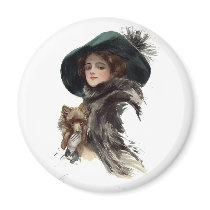 Harrison Fisher Girl in a Teal Hat Refrigerator Magnet