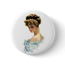 Harrison Fisher Girl  in Blue Pinback Button