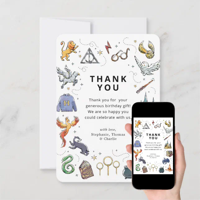 Harry Potter Icons Birthday Thank You Invitation Zazzle