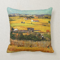 Harvest at La Crau, with Montmajour in the Backgro Pillow
