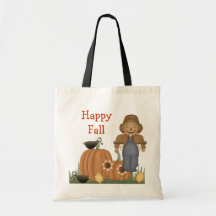 Harvest Fall Autumn Pumpkin Crow Leaves Scarecrow Tote Bags