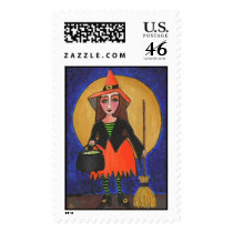 Harvest Moon Witch -  Halloween Postage Stamp