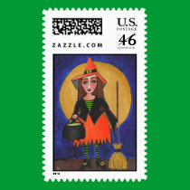 Harvest Moon Witch -  Halloween Postage Stamp stamps