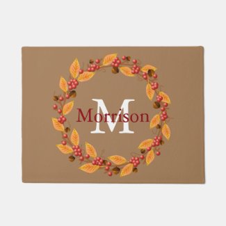 Harvest Wreath Custom Monogram Door Mat Doormat