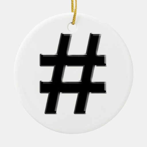 HASHTAG Hash Tag Symbol DoubleSided Ceramic Round Christmas