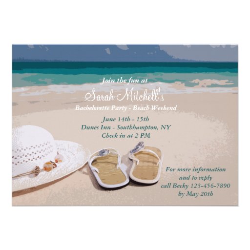 Hat and Beach Shoes Bachelorette Party Invitation (front side)