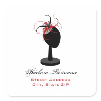 Hat Stand & Red & Black Fascinator Address Sticker  