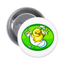 hatching chick daisies green oval pins