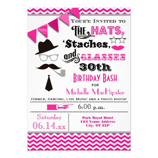 Hats, Mustaches, and Glasses 30th Birthday Invite