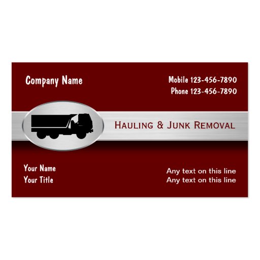 Hauling Junk Removal  Business Cards (front side)