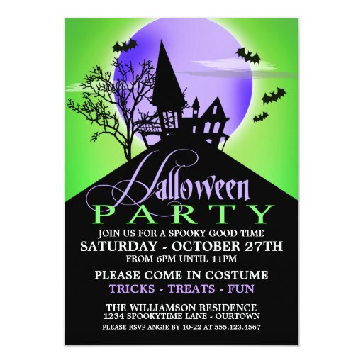 Haunted Hill Green Halloween Party Invitations