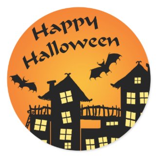Haunted House and Bats Halloween Stickers