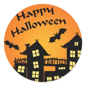 Haunted House and Bats Halloween Stickers