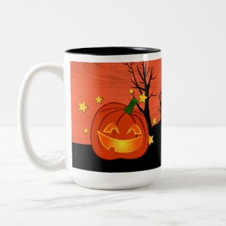 Haunted house and pumpkin mugs
