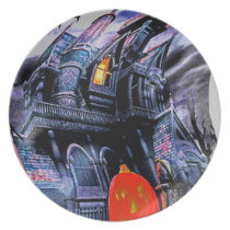 HAUNTED  HOUSE AND PUMPKIN PLATE