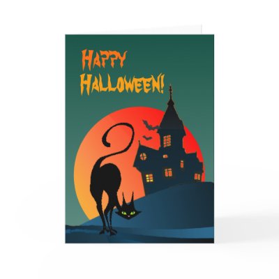 HAUNTED HOUSE & BLACK CAT by SHARON SHARPE Card by sharonsharpe