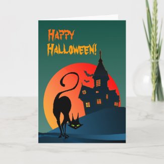 HAUNTED HOUSE & BLACK CAT by SHARON SHARPE card