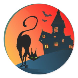 HAUNTED HOUSE & CAT by SHARON SHARPE sticker