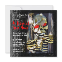 Haunted House Halloween Party Invitation Skeleton