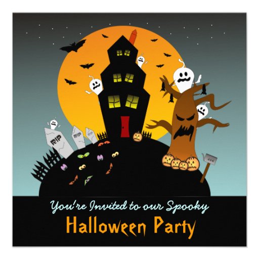 Haunted House Halloween Square Invitation