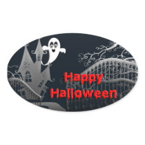 Haunted House Halloween Stickers (oval) stickers