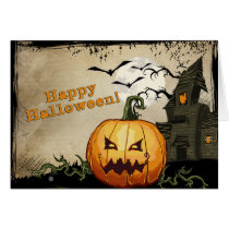 Haunted House & Jack o' Lantern Halloween Card