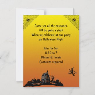 Haunted House on Orange and Yellow Halloween invitation