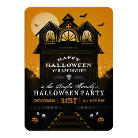 Haunted House Orange & Black Family Party Invite