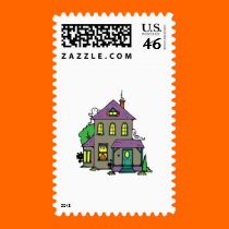haunted house with ghosts stamps