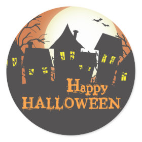 Haunted Houses Happy Halloween Classic Round Sticker