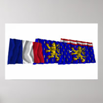 Haute-Saône, Franche-Comté & France flags Poster