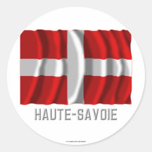 Haute-Savoie waving flag with name Round Stickers