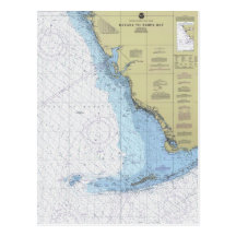 Havana to Tampa Bay Florida Nautical Chart Postcar Postcards