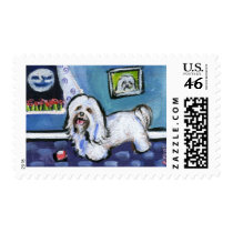 Havanese senses smiling moon postage stamp