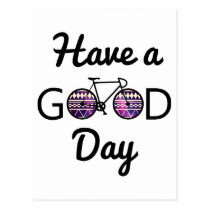 have a good day, words, funny, tribal, earth day, cool, environment, happy, bike, recycling, eco friendly, ride, fun, recycle, green, postcards, Postkort med brugerdefineret grafisk design