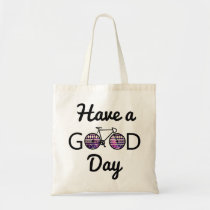 good, day, cycling, funny, tribal, earth day, cool, hipster, happy, bike, hobbies, environment, recycling, have a good day, eco friendly, ride, fun, recycle, green, tote, bag, Bag with custom graphic design