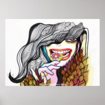 smile, teeth, sweet, artsprojekt, ink, drawing, patricia vidour, creative, artistic, art, illustration, people, dark, death, zoombie, woman, scar, face, skin, bird, sigfrido, gothic, macabre, painting, esoteric, dim, cool, jocker, happy, sweets, portrait, illustrations, grownup, Millburn, New Jersey, female person, valediction, aquatic bird, Israel, maenad, United States, Poster with custom graphic design