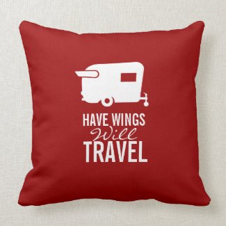 Have Wings Will Travel - Shasta Camper Trailer throwpillow