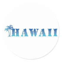 Hawaii blue palm trees round sticker